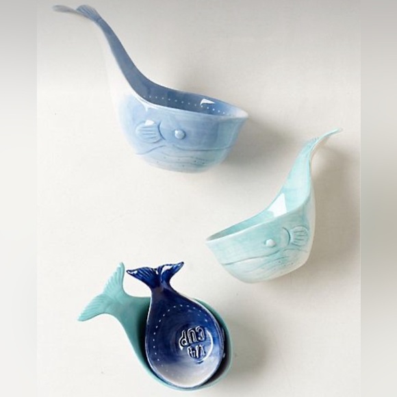 Anthropologie Whale Measuring Cups Stoneware Kitchen Complete Set of 4 - Picture 2 of 6